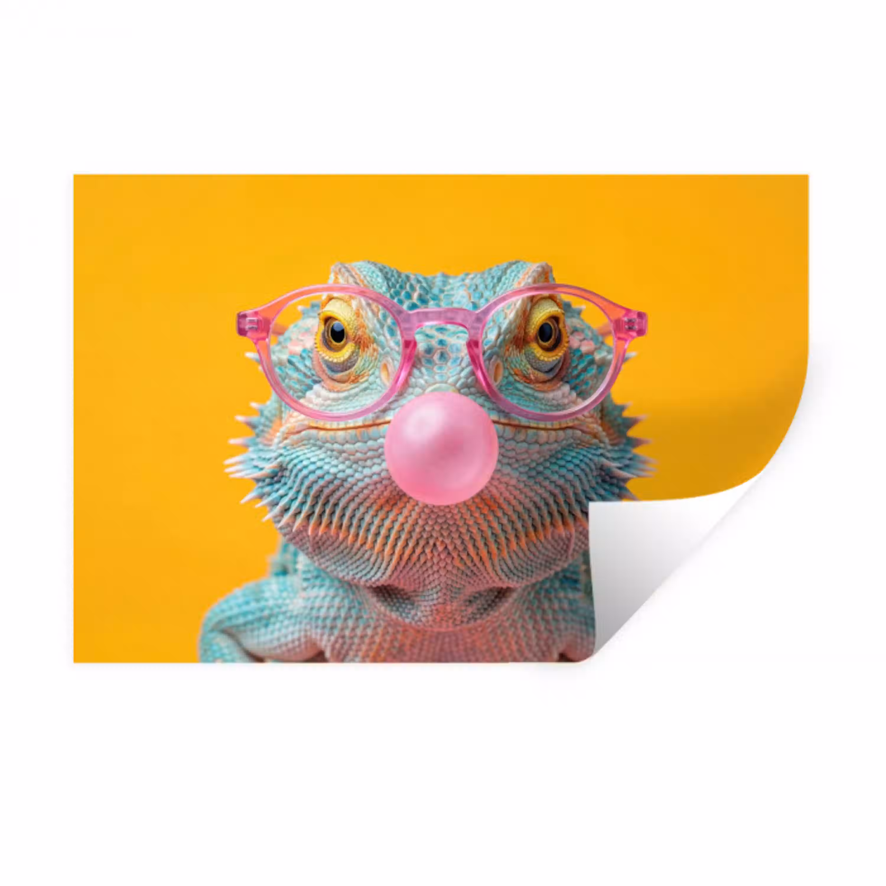 Kameleon - Kauwgom - Kleurrijk Muursticker klein -3d
