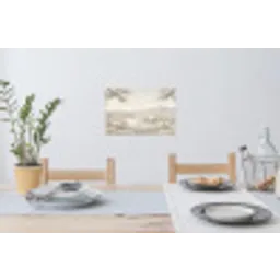 Rivierlandschap - Bergen - Natuur - Vintage - Beige Muursticker klein -eettafel