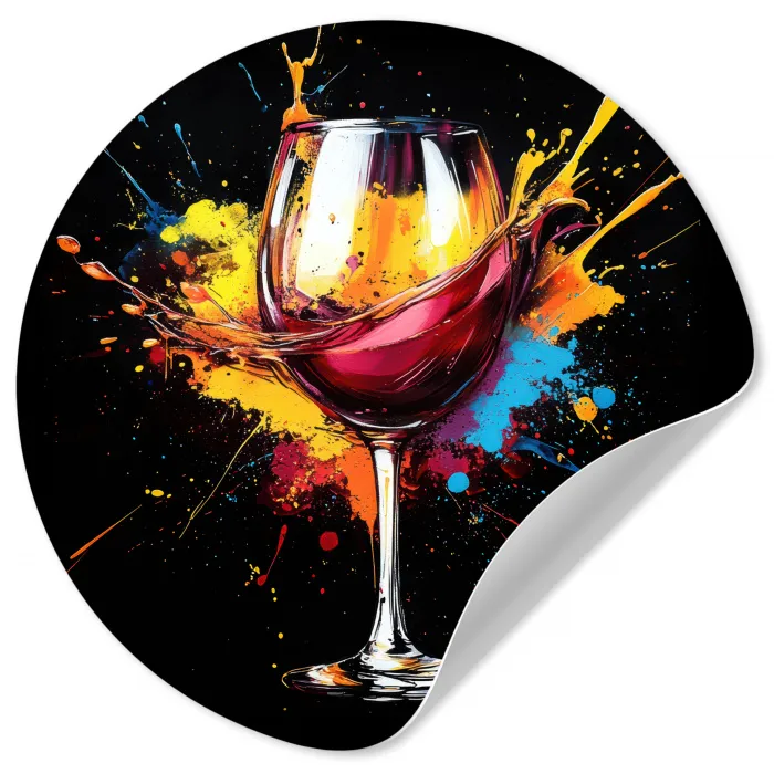 Wijn - Glas - Graffiti - Borrel - Rood - Verf Wandcirkel behangsticker klein -3d