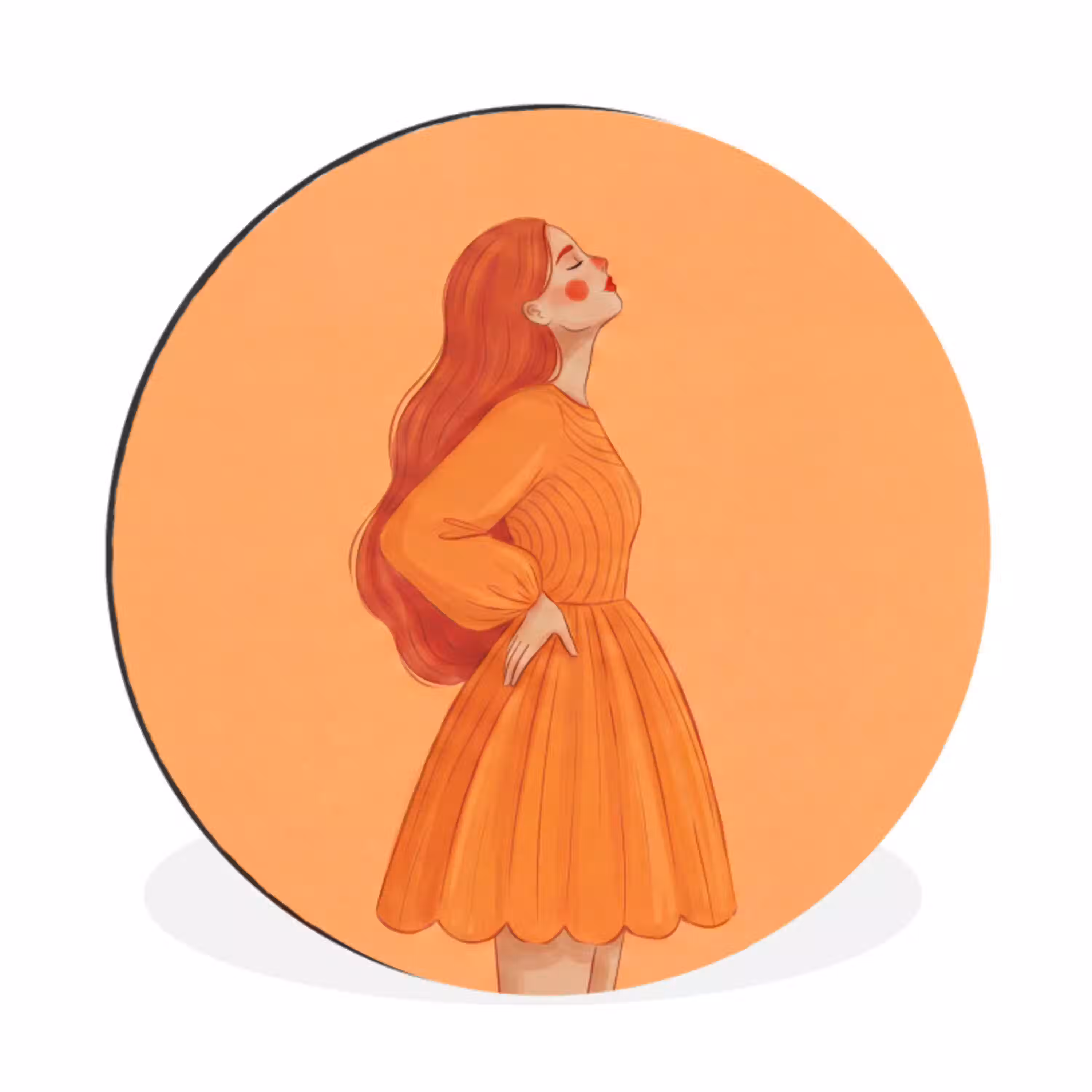 Vrouw - Profiel - Mensen - Modern - Oranje Wandcirkel aluminium klein -3d