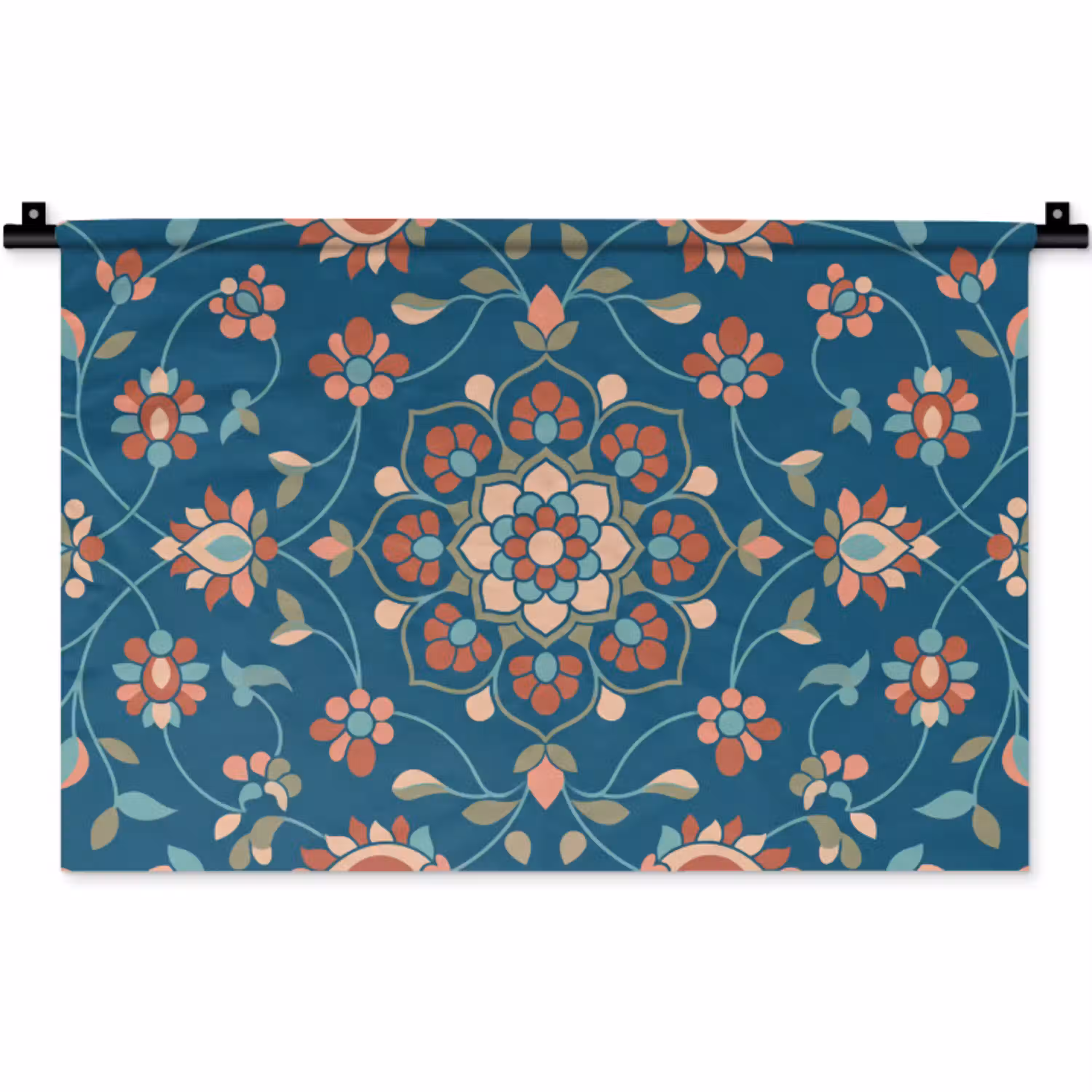 Bloemen - Patroon - Natuur - Ornament - Blauw Wandkleed katoen klein -zz3d
