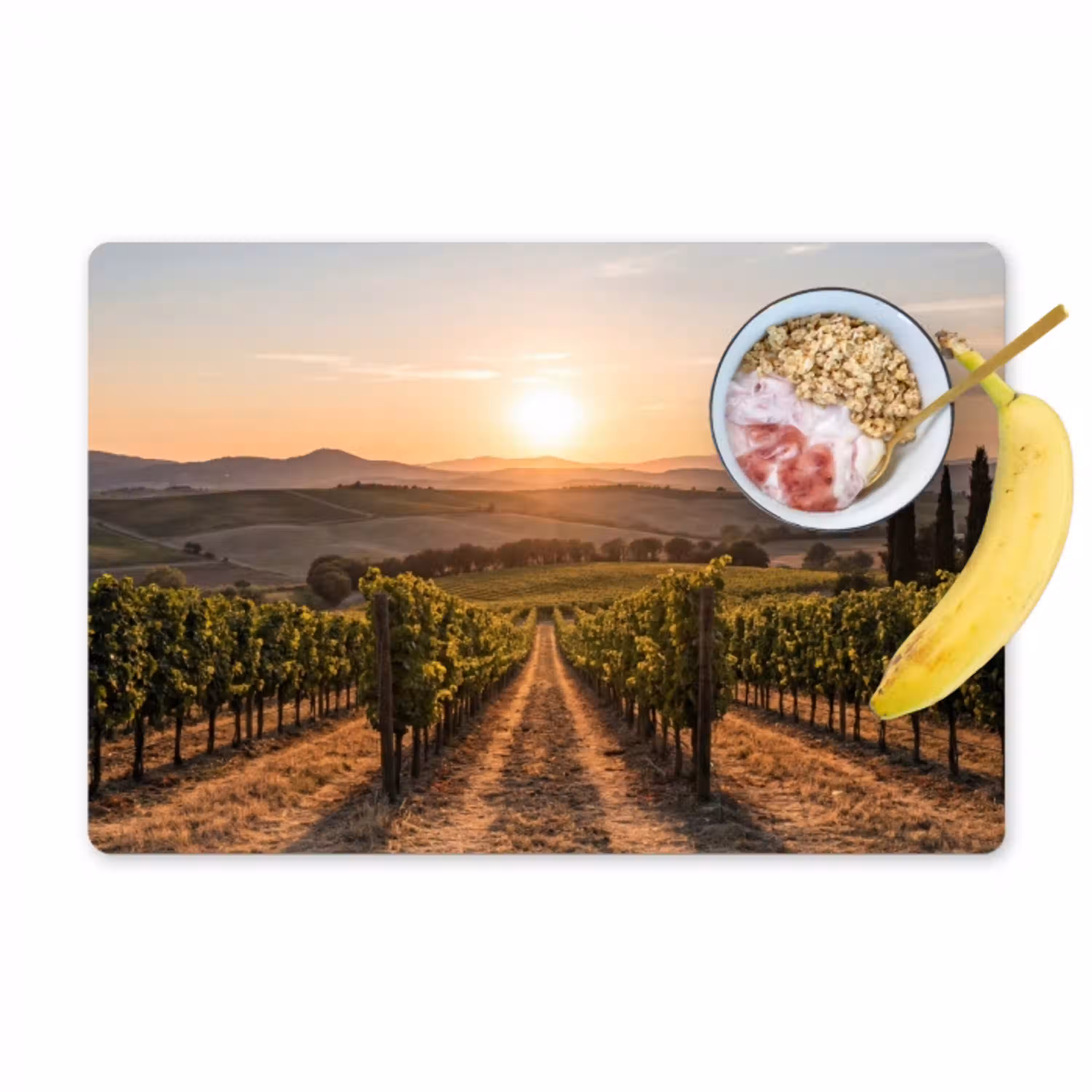 Wijngaard - Zonsondergang - Landschap Placemat vinyl groot -zzzproduct_Kitchenyeah-website