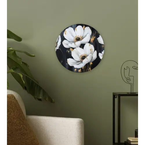 Bloemen - Wit - Abstract Wandcirkel kunststof plaat 5mm dik klein -sfeer3