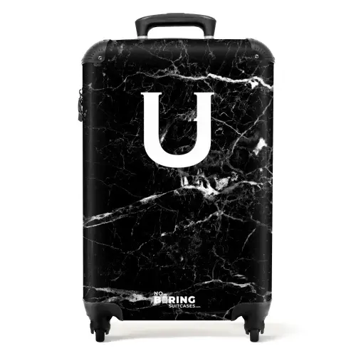 Marmer - Letter U - Zwart - Marmer print NBS - Handbagage koffer - Unisex middel -productfoto_recht