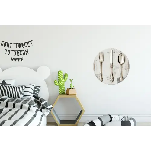 Zilver - Bestek - Hout Wandcirkel aluminium klein -kinderkamer