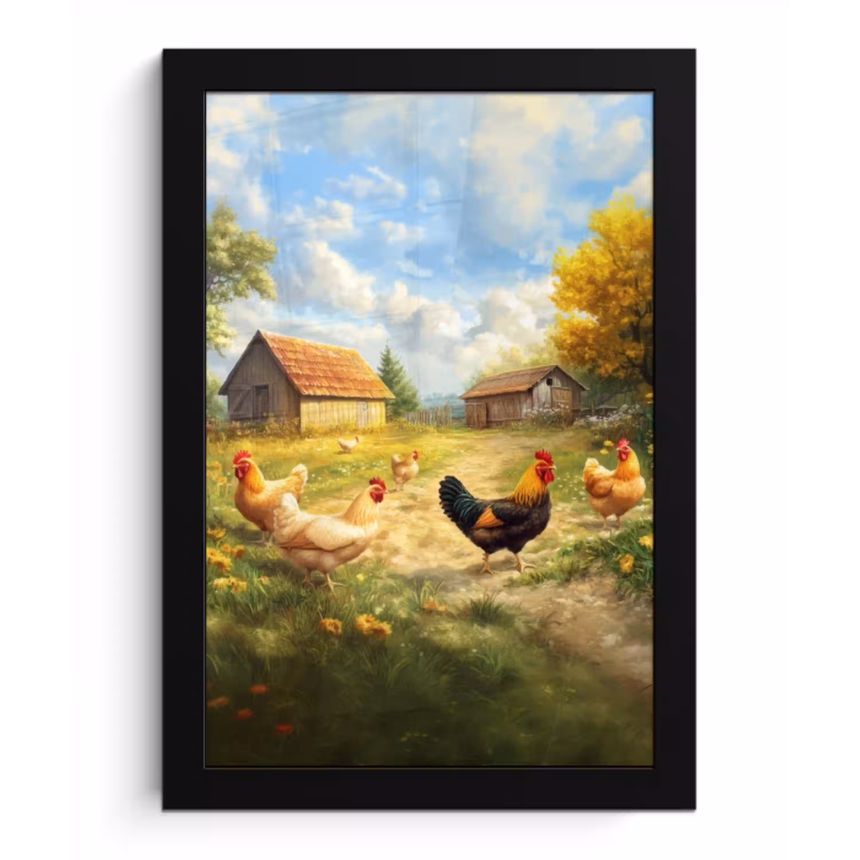 Kippen - Landelijke rust - Natuur fotolijst zwart zonder passe partout klein -3d