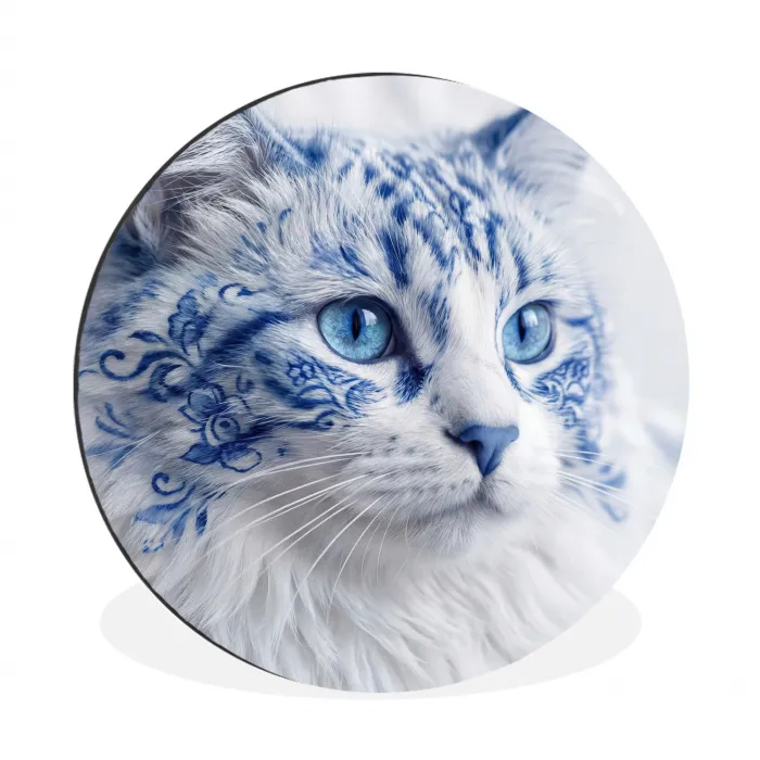 Kat - Patroon - Blauw Wandcirkel aluminium klein -3d