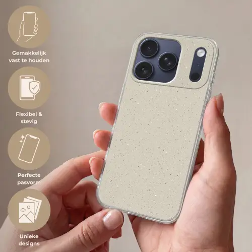 Lichtbeige - Terrazzo - Grijs Telefoonhoesje iPhone 17 Pro klein 878 -sfeer3_NL