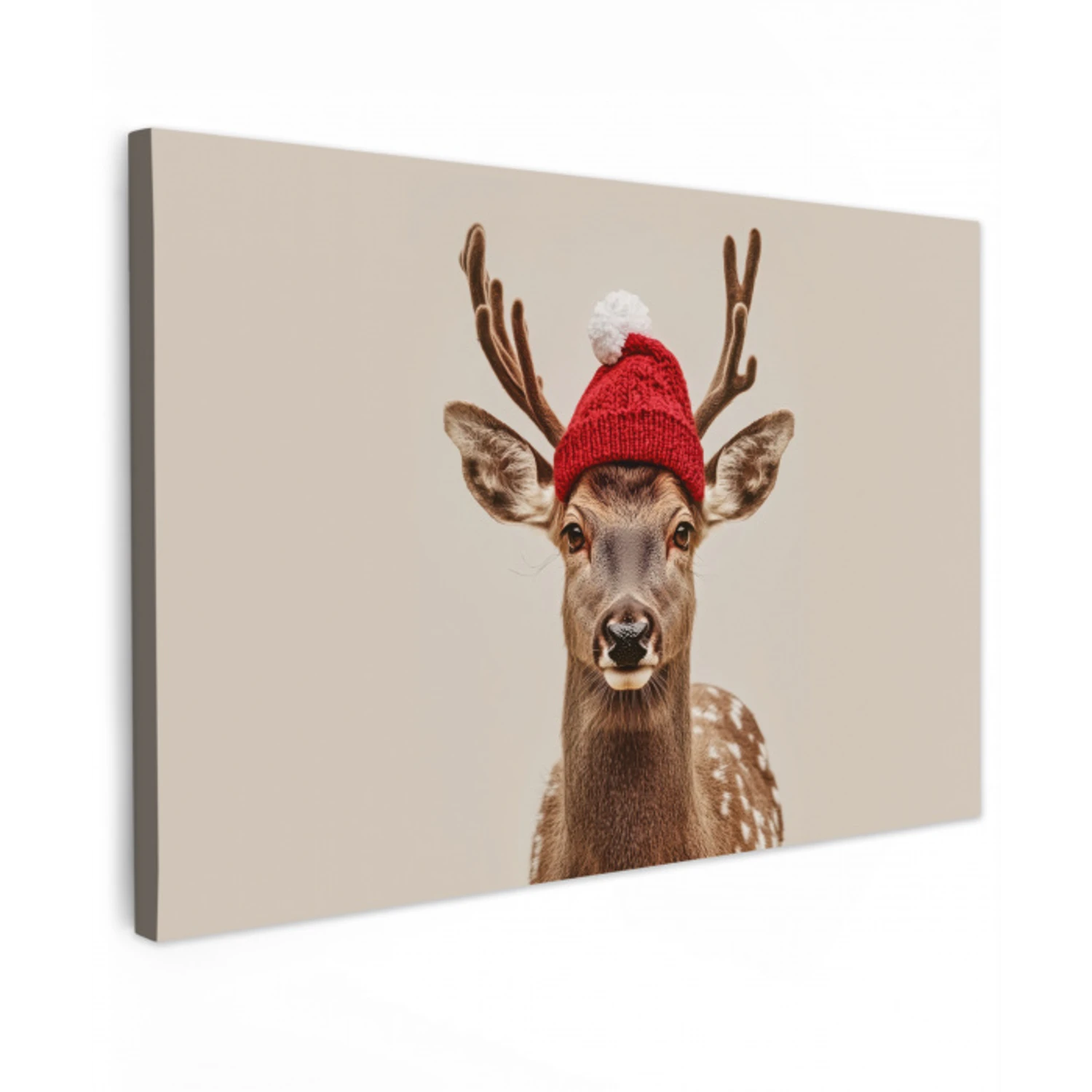 Hert - Kerst - Muts - Dieren - Winter - Grappig Tuinposter op houten frame 2 cm dik klein -3d