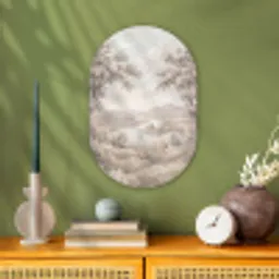 Rivierlandschap - Bergen - Natuur - Vintage - Beige Wandcirkel Ovaal Forex klein -sfeer2