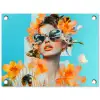 Bloemen - Vrouw - Zonnebril - Blauw tuinposter los doek klein -3d