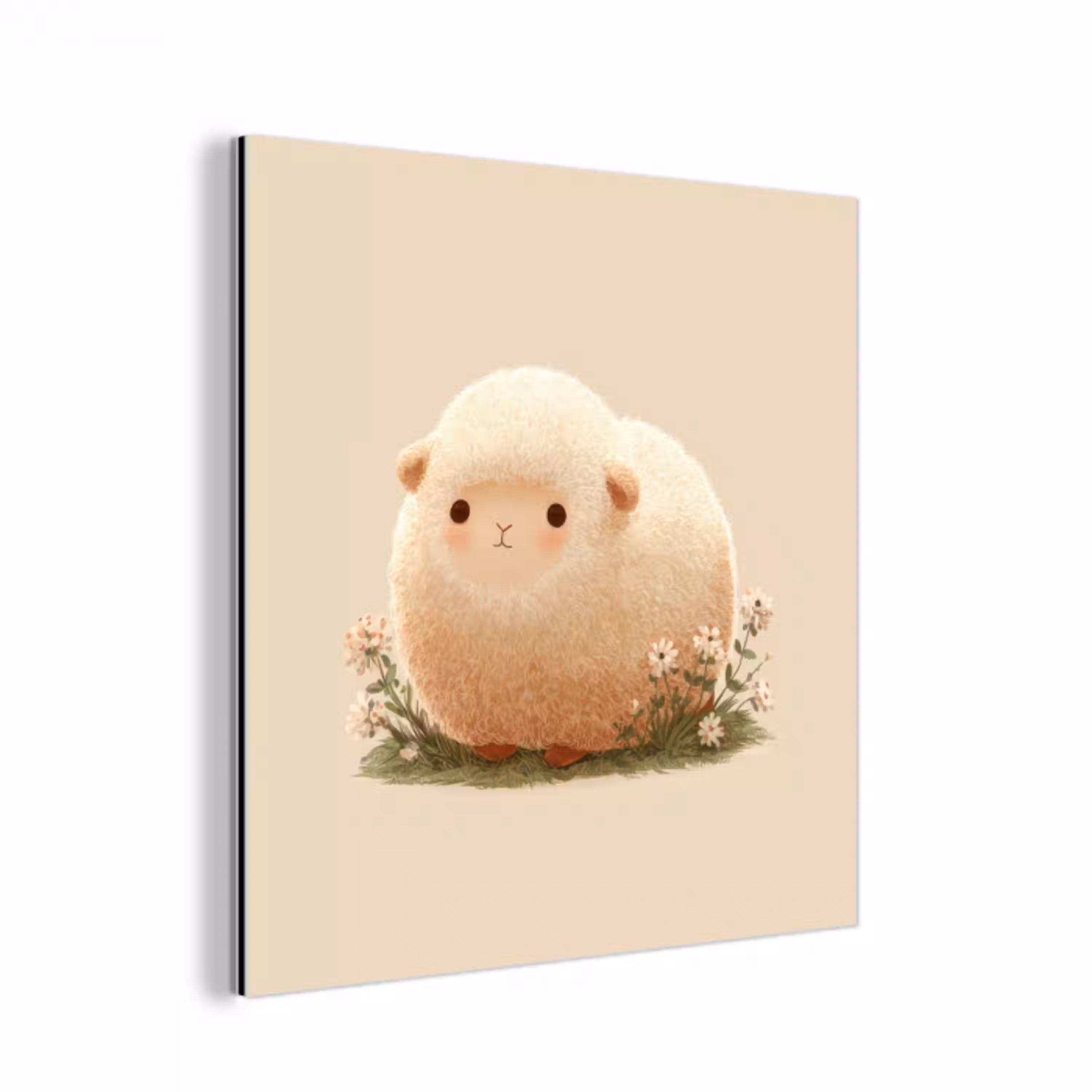 Schaap - Beige - Bloemen aluminium wit klein -3d