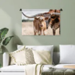 Texas Longhorn - Kalf - Weide - Dieren Wandkleed katoen klein -sfeer7