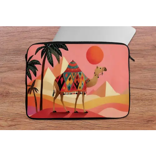 Kameel - Pyramides - Rode zon laptophoes neopreen klein -tafel