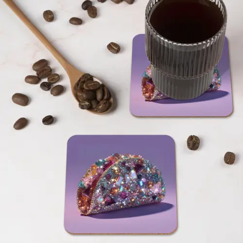 Edelstenen - Glitters - Paars - Kleurrijk onderzetter kurk middel -sfeer2