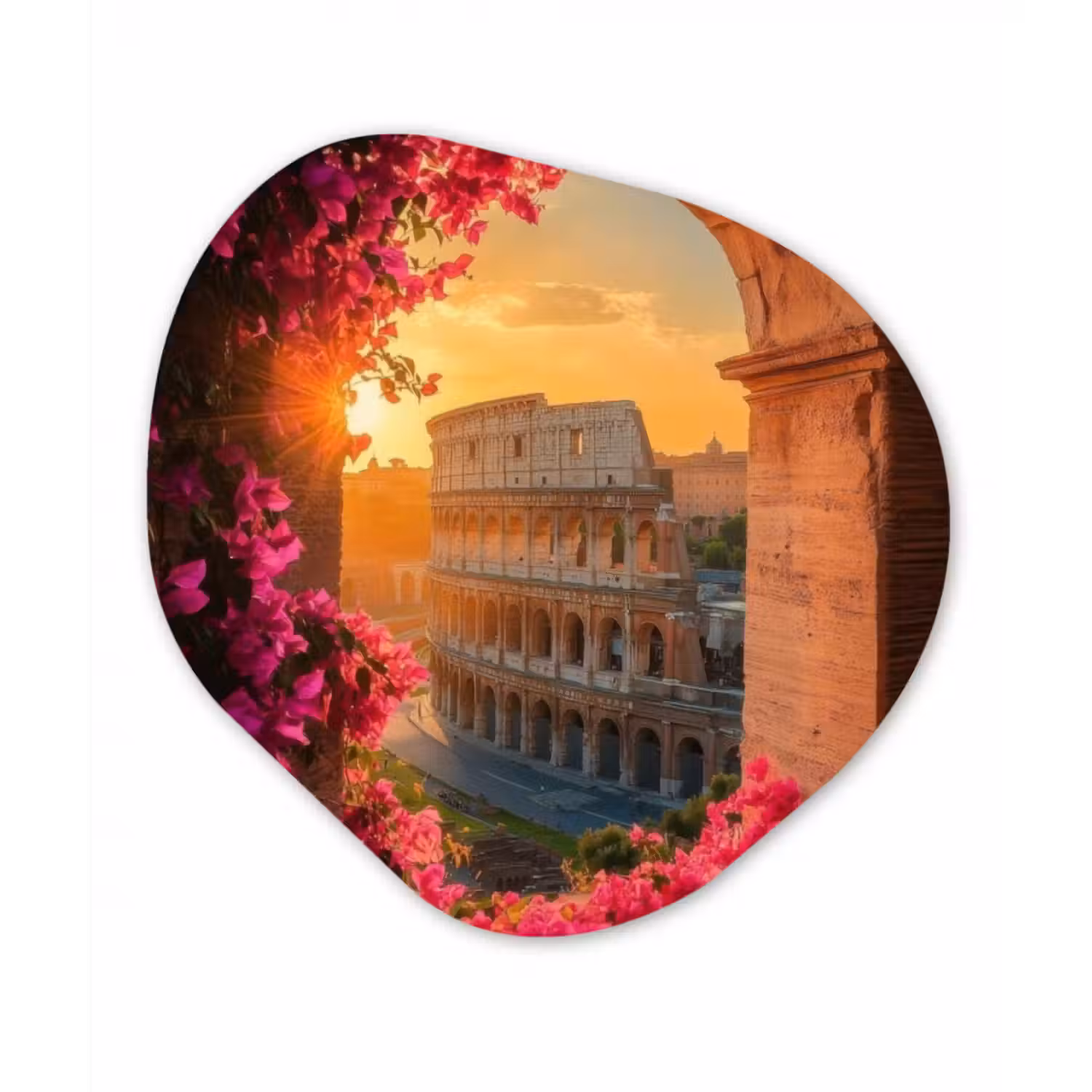 Organisch schilderij glas - Colosseum - Rome - Roze Bloemen