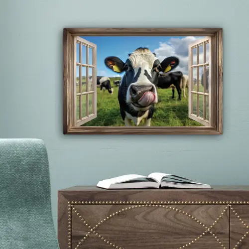 Doorkijk - Koe - Weiland - Dieren - Natuur canvas 2cm klein -sfeer4