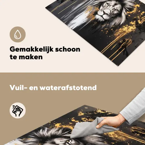 Leeuw - Portret - Verfspatten - Grijs Inductie beschemer met haakjes klein -ky-schoon-nl