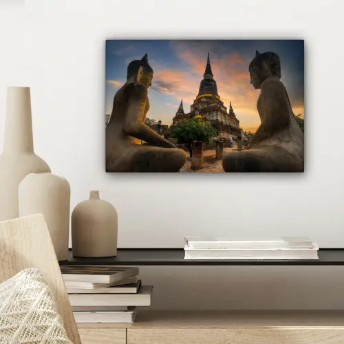 Tempel - Zonsondergang - Boeddha beelden - Buddha canvas 2cm klein -sfeer6
