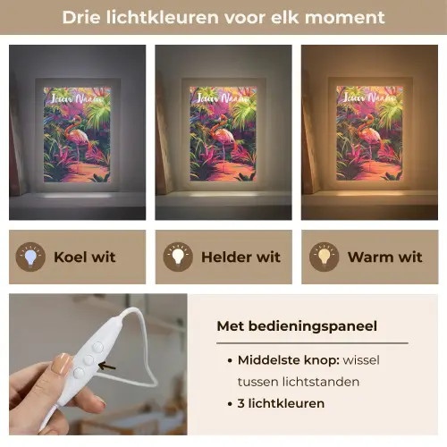 Flamingo - Tropisch - Dier - Bladeren Light Box met kabel (Kinderlampje) klein -USP_lichtkleurNL