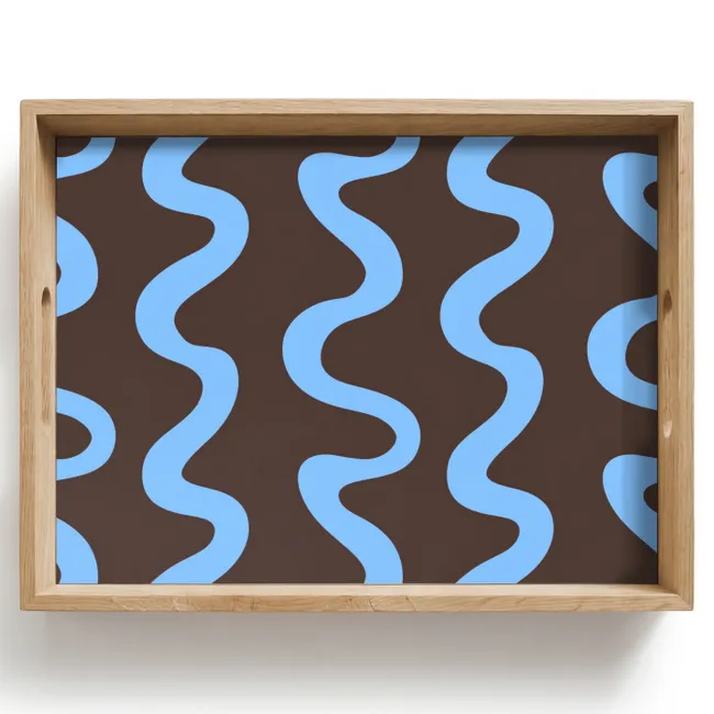 Tablett - Sich windende Linien - Blau - Braun - Minimalistisch