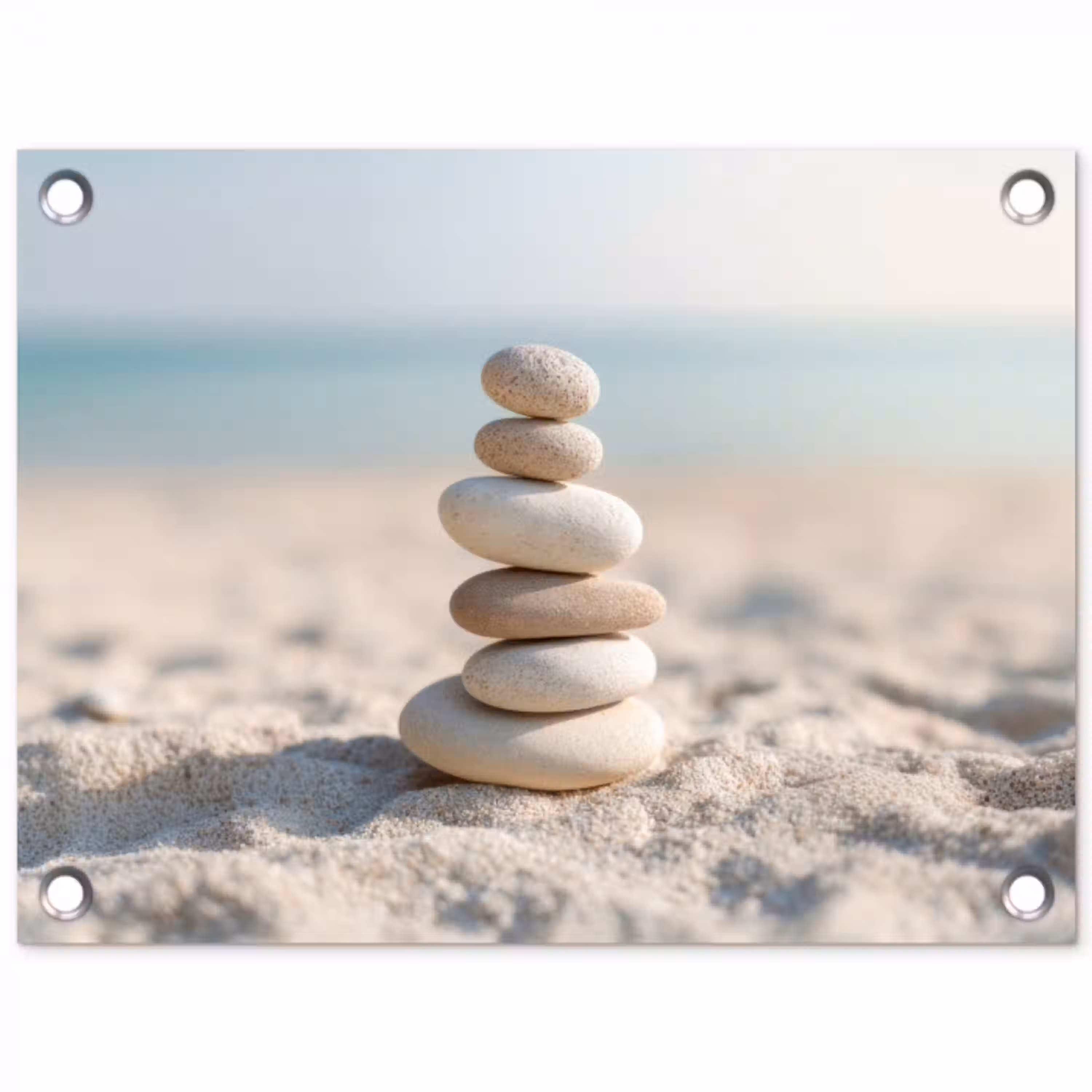 Stenen - Stapel - Zand - Zee tuinposter los doek klein -3d