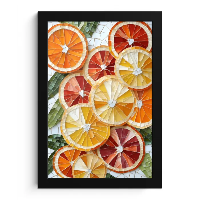 Schijfjes - Fruit - Oranje - Mozaïek fotolijst zwart zonder passe partout klein -3d