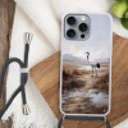 Kraanvogel - Natuur - Realistisch Hoesje iPhone 16 Pro Max met koord klein -sfeer4