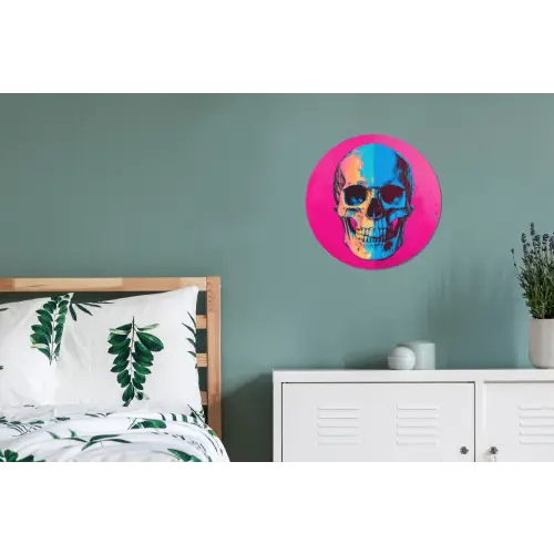 Neon - Blauw - Pop-art - Schedel Wandcirkel aluminium klein -slaapkamer