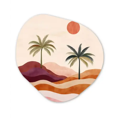 Palmbomen - Abstract - Zon - Heuvels Wandcirkel Organisch Forex 3mm klein -3d