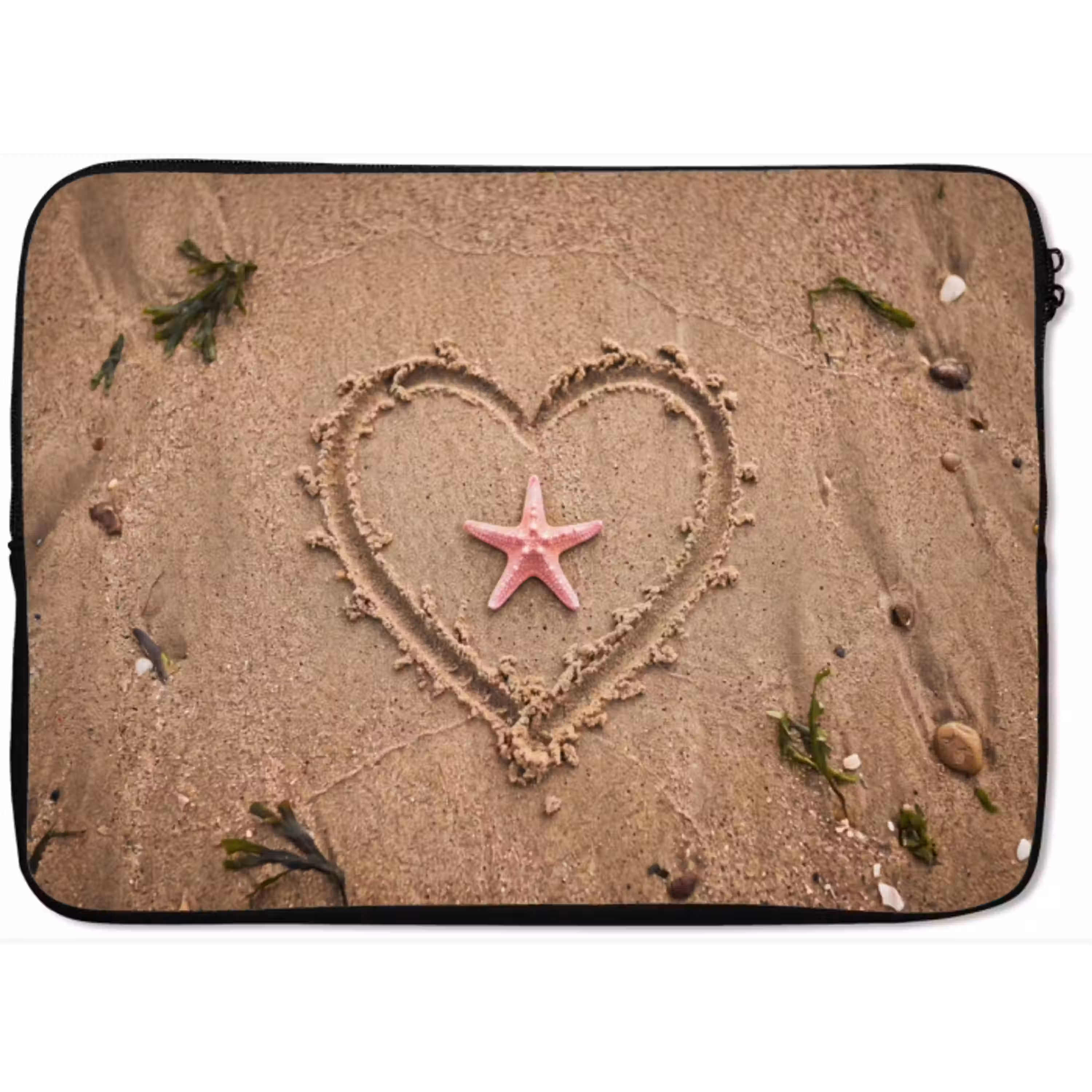 Dieren - Hart - Strand - Zand - Roze laptophoes neopreen klein -zkaufland3dotto