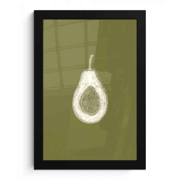 Avocado - Minimalistisch - Illustratie - Groen fotolijst zwart zonder passe partout klein -3d