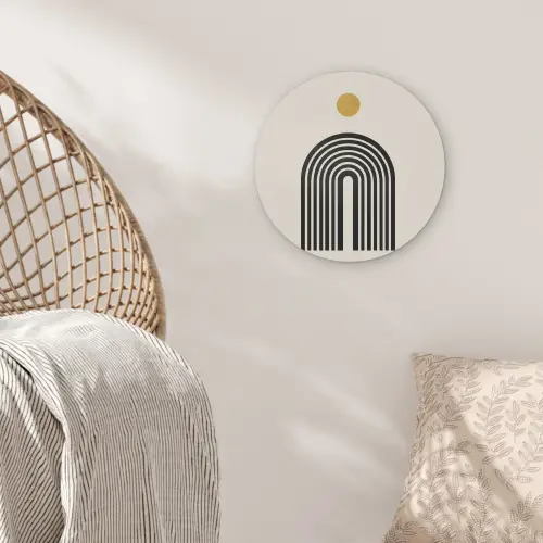 Minimalistisch - Zwarte boog - Gouden cirkel Akoestische PET Vilt - Rond klein -sfeer4