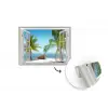 Doorkijk - Strand - Palmboom - Boot - Tropisch - Zee - Blauw fotobehang vinyl groot -3d