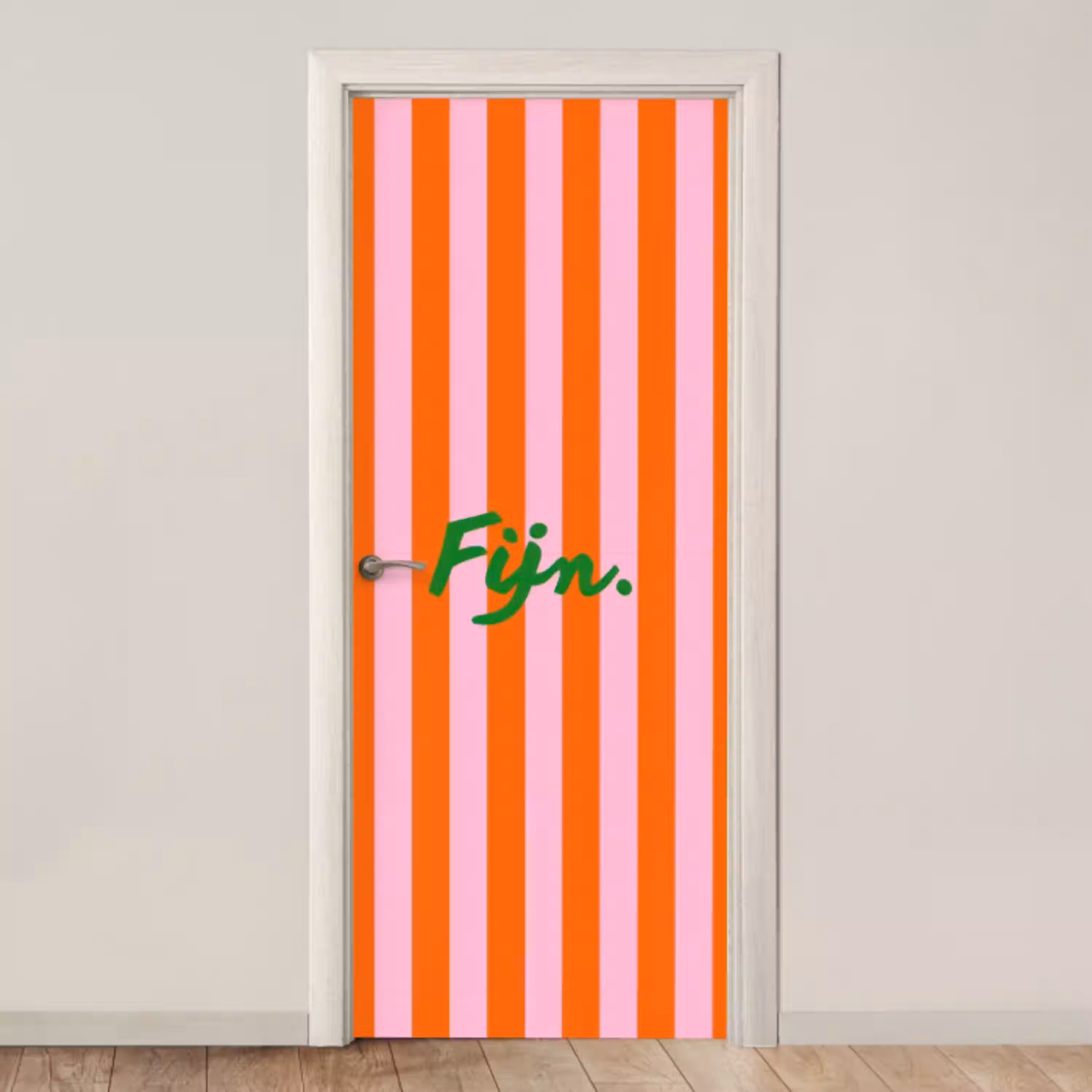 Patroon - Oranje - Fijn - Strepen deurposter klein -3d_beige