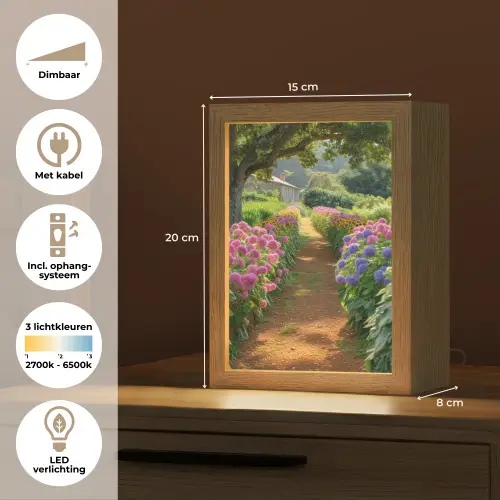 Bloemen - Pad - Zonnebloemen - Tuin - Hortensia Light Box met kabel (Tafellamp) klein -USP_NL