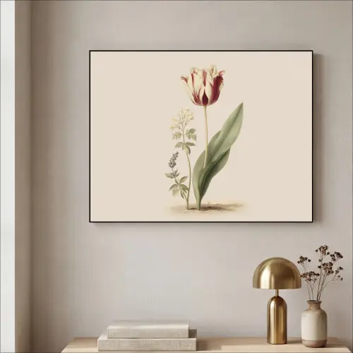 Tulp - Minimalistisch - Beige Textielframe zwart klein -sfeer2