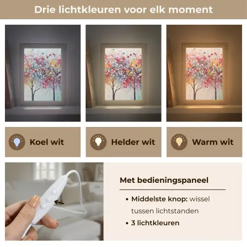 Kunst - Bomen - Natuur - Acryl Light Box met kabel (Tafellamp) klein -USP_lichtkleurNL