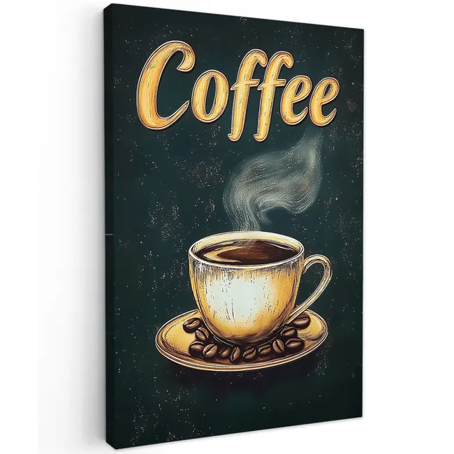 Koffie - Schotel - Koffiebonen - Retro Tuinposter op houten frame 2 cm dik klein -3d