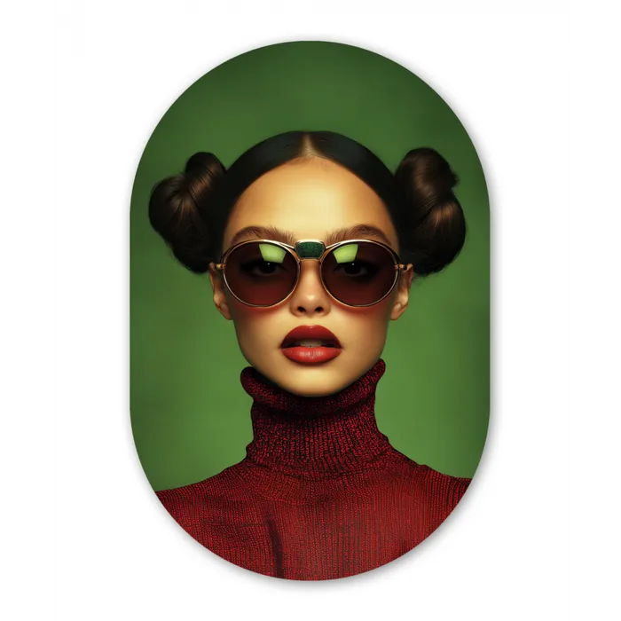 Vrouw - Groen - Bril - Aesthetic - Modern Wandcirkel Ovaal Glas middel -3d