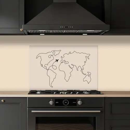 Wereldkaart - Simpel - Vliegtuig keuken achterwand spatscherm klein -sfeer1