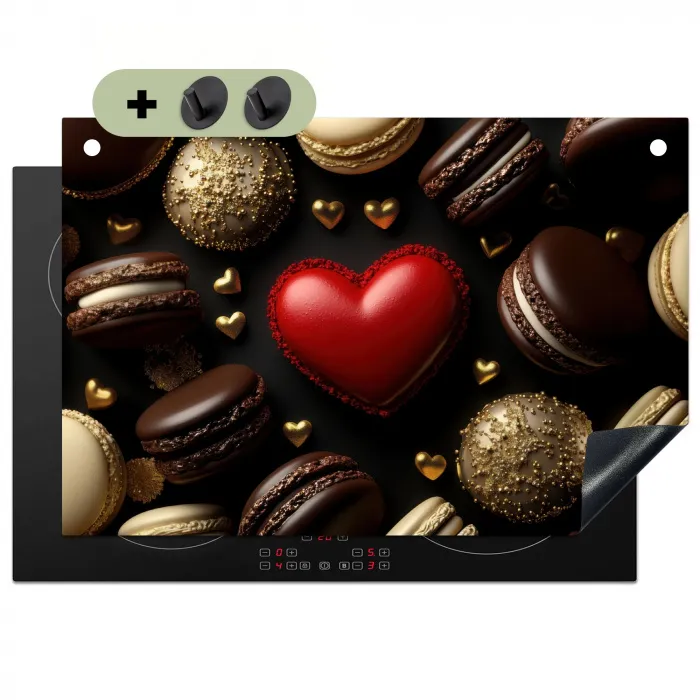 Macarons - Rood - Hart Inductie beschemer met haakjes klein -3d