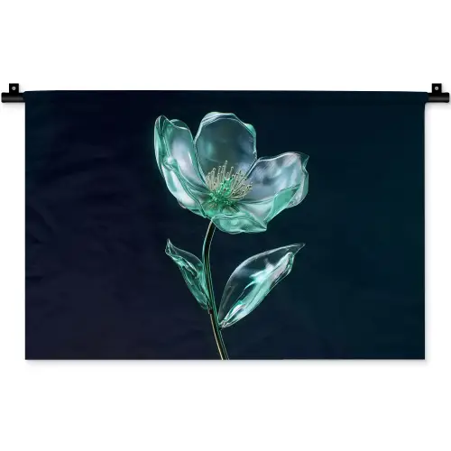 Bladeren - Bloem - Glazen - Donkerblauw Wandkleed katoen klein -zz3d