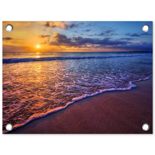 Zee - Strand - Zonsondergang - Wolken - Horizon tuinposter los doek klein -3d