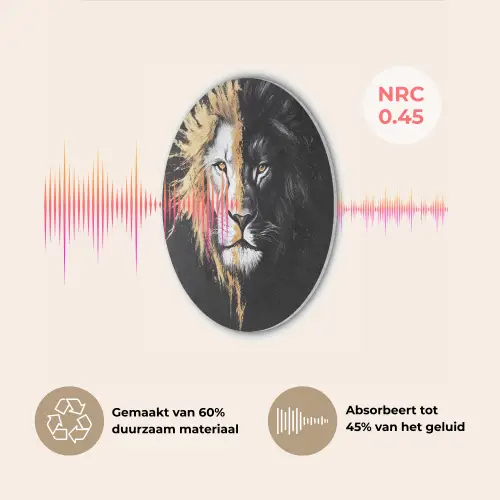 Leeuw - Gesplitst - Zwart - Lijn Akoestische PET Vilt - Rond klein -USP_NL