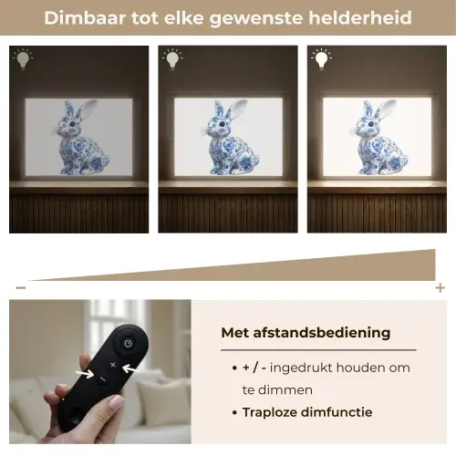 Delftsblauw - Haasje - Wit Light Box met batterij (Wandlamp) middel -USP_dimbaarNL