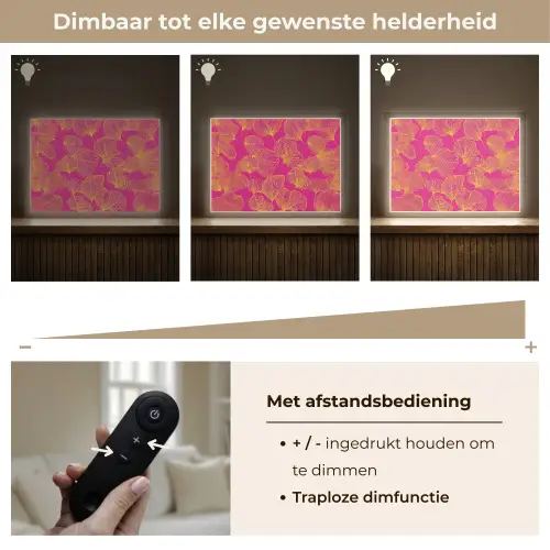 Bladeren - Nerven - Grafisch - Roze Light Box met batterij (Wandlamp) middel -USP_dimbaarNL