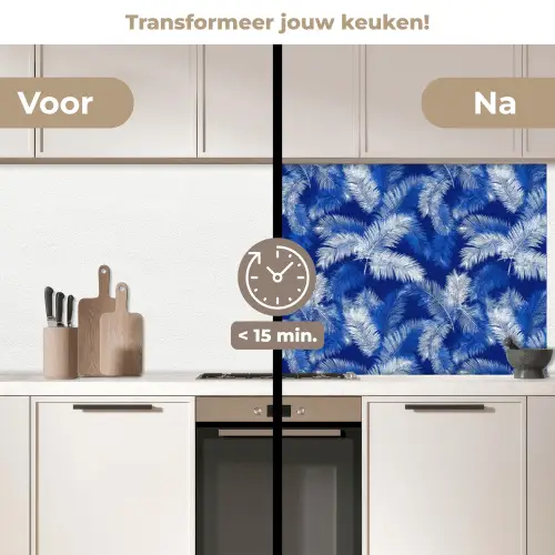 Palmblad - Patroon - Blauw keuken achterwand 2 middel 871 -voor-na2_NL