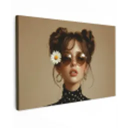 Vrouw - Beige - Bloem - Modern - Portret Tuinposter op houten frame 2 cm dik klein -3d