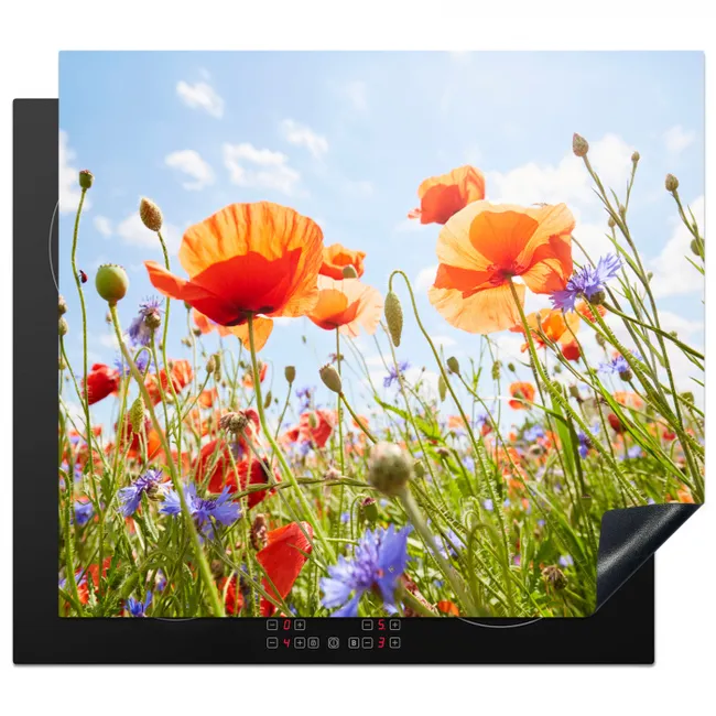 Zomerdans van Klaprozen en Korenbloemen Inductie beschermer vinyl 3mm middel -3d